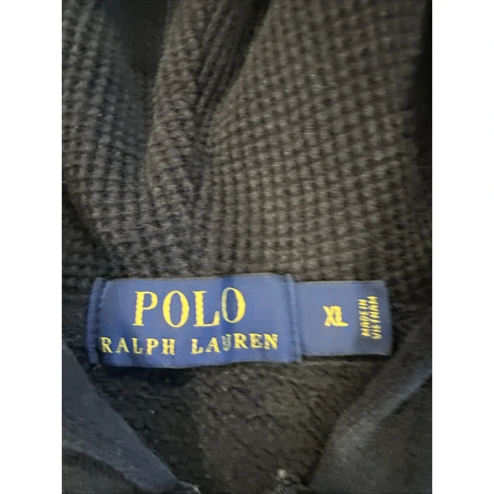 Polo Ralph Lauren Hoodie Men Black Size XL FULL-ZIP Red Pony Logo Fleece Cotton